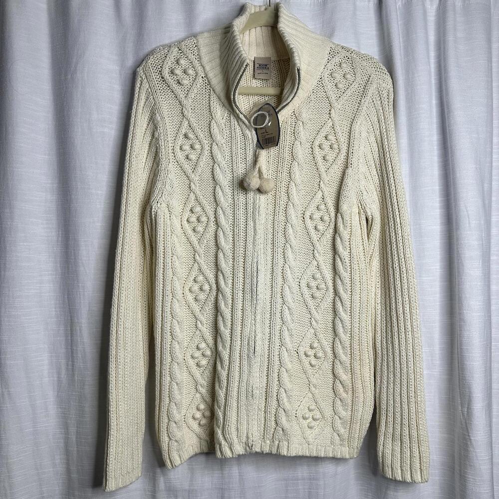 L Women's High Sierra Cream Cable Knit Zip-Up Sweater